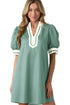 Scallop Trim Rick Rack Detail Puff Sleeve Mini Dress