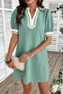 Scallop Trim Rick Rack Detail Puff Sleeve Mini Dress
