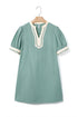 Scallop Trim Rick Rack Detail Puff Sleeve Mini Dress