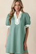 Scallop Trim Rick Rack Detail Puff Sleeve Mini Dress