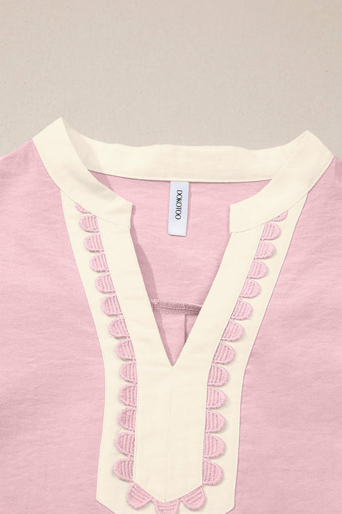 Scallop Trim Rick Rack Detail Puff Sleeve Mini Dress