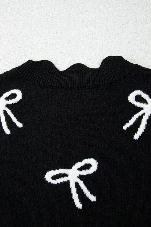 Scalloped Bow Motif Side Tie Knit Sweater Vest