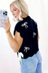 Scalloped Bow Motif Side Tie Knit Sweater Vest
