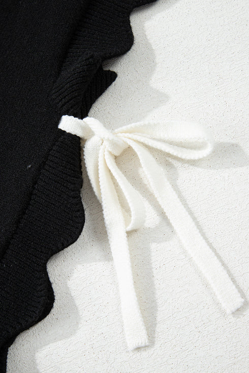 Scalloped Bow Motif Side Tie Knit Sweater Vest