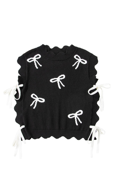 Scalloped Bow Motif Side Tie Knit Sweater Vest