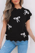 Scalloped Bow Motif Side Tie Knit Sweater Vest