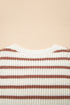 Scalloped Crew Neck Striped Textured Short Sleeve Sweater
