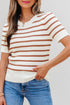 Scalloped Crew Neck Striped Textured Short Sleeve Sweater
