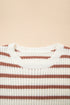 Scalloped Crew Neck Striped Textured Short Sleeve Sweater