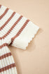 Scalloped Crew Neck Striped Textured Short Sleeve Sweater