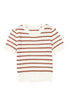 Scalloped Crew Neck Striped Textured Short Sleeve Sweater