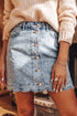 Scalloped Edge Button Front Cotton Rich Denim Mini Skirt