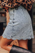 Scalloped Edge Button Front Cotton Rich Denim Mini Skirt