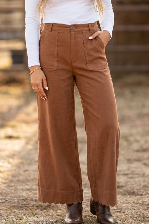 Scalloped Edge Pocket Full Length Modern Pants