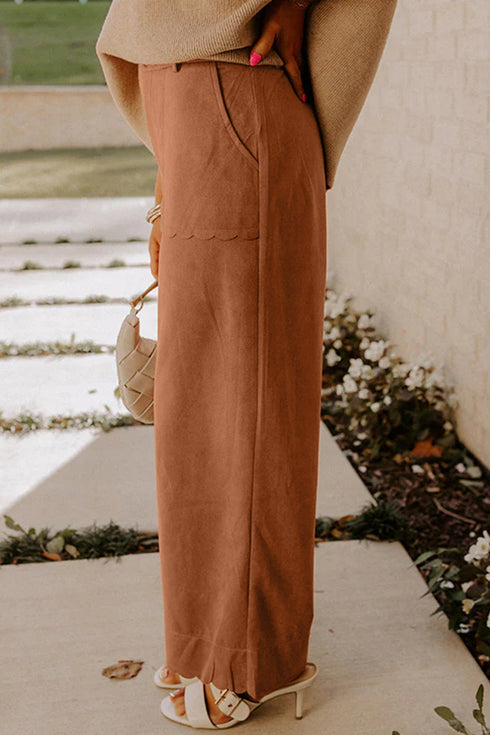 Scalloped Edge Pocket Full Length Modern Pants