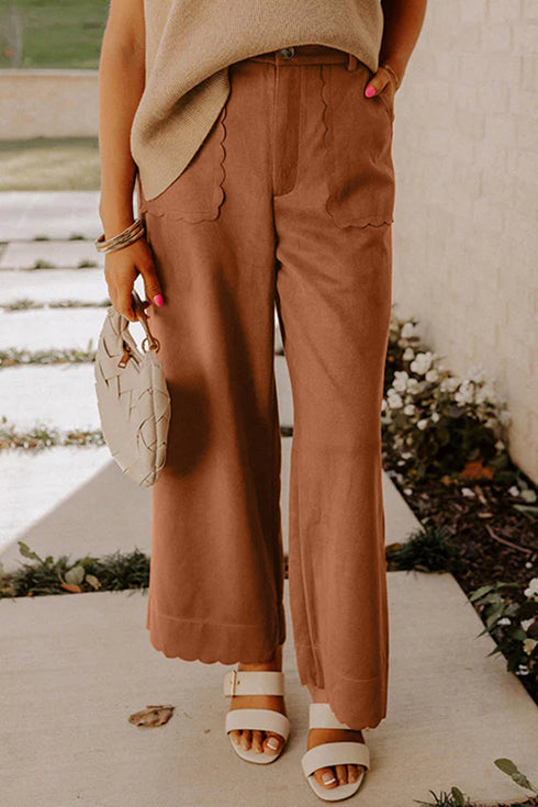 Scalloped Edge Pocket Full Length Modern Pants