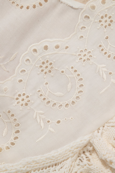 Scalloped Eyelet And Crochet Ruffle Sleeve Knit Top