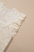 Scalloped Eyelet And Crochet Ruffle Sleeve Knit Top