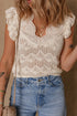 Scalloped Eyelet And Crochet Ruffle Sleeve Knit Top