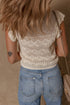 Scalloped Eyelet And Crochet Ruffle Sleeve Knit Top