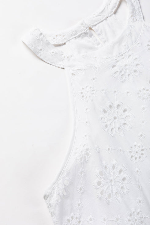 Scalloped Eyelet Halter Trapeze Mini Dress