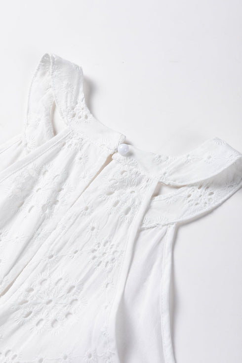 Scalloped Eyelet Halter Trapeze Mini Dress