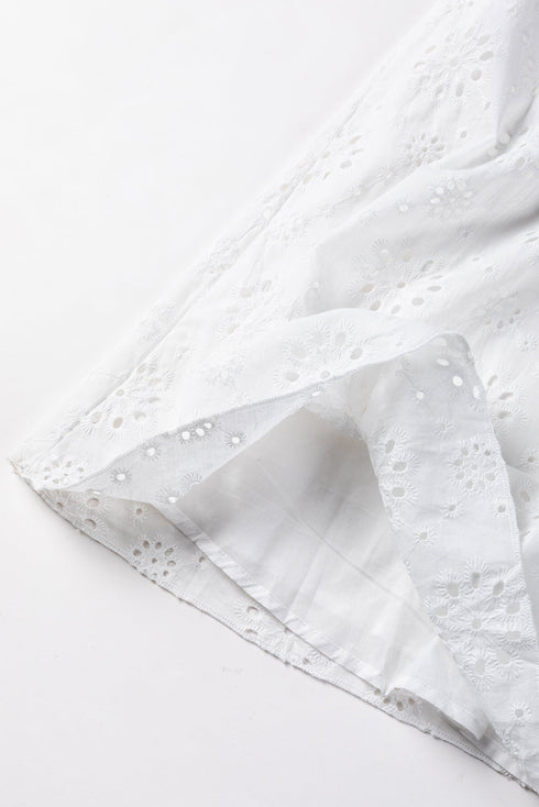 Scalloped Eyelet Halter Trapeze Mini Dress
