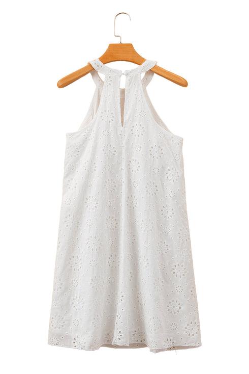 Scalloped Eyelet Halter Trapeze Mini Dress