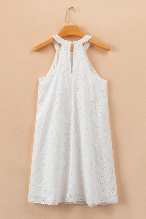 Scalloped Eyelet Halter Trapeze Mini Dress