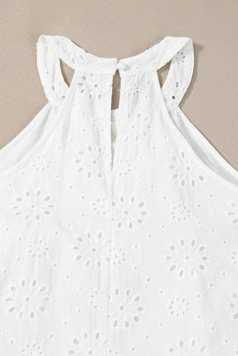 Scalloped Eyelet Halter Trapeze Mini Dress