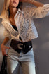 Scalloped Eyelet Puff Sleeve Collared Button Down Shirt