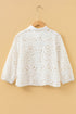 Scalloped Eyelet Puff Sleeve Collared Button Down Shirt