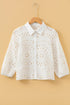 Scalloped Eyelet Puff Sleeve Collared Button Down Shirt