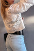 Scalloped Eyelet Puff Sleeve Collared Button Down Shirt
