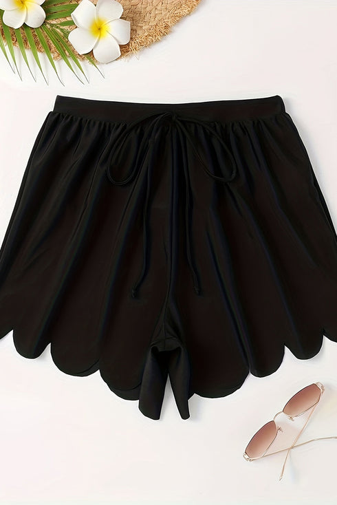 Scalloped Hem Drawstring Waist Pull On Shorts