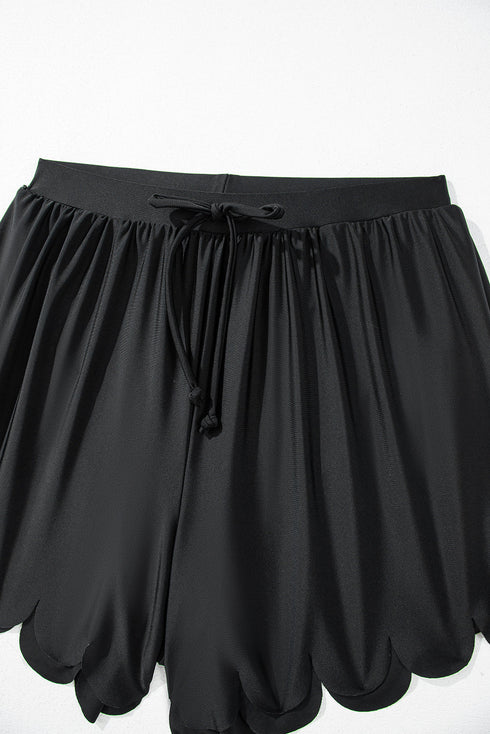 Scalloped Hem Drawstring Waist Pull On Shorts