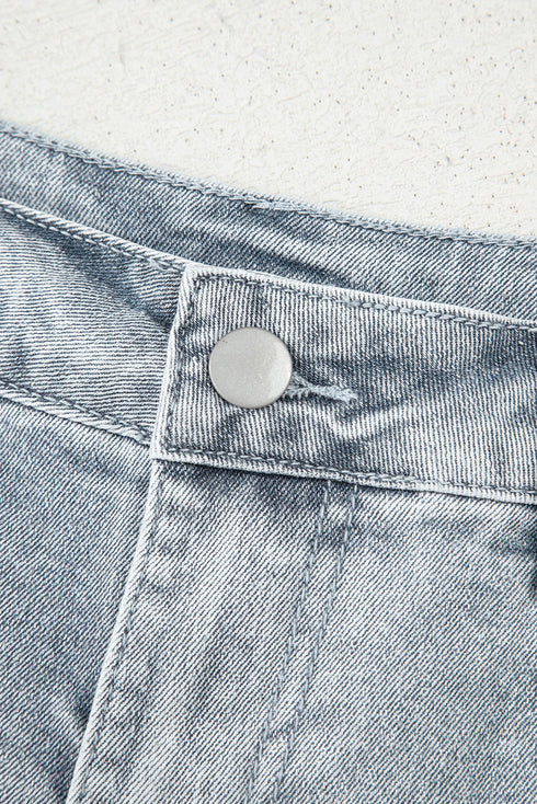 Scalloped Hem High Waist Vintage Wash Denim Shorts