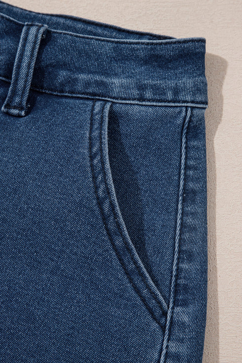 Scalloped Hem High Waist Vintage Wash Denim Shorts