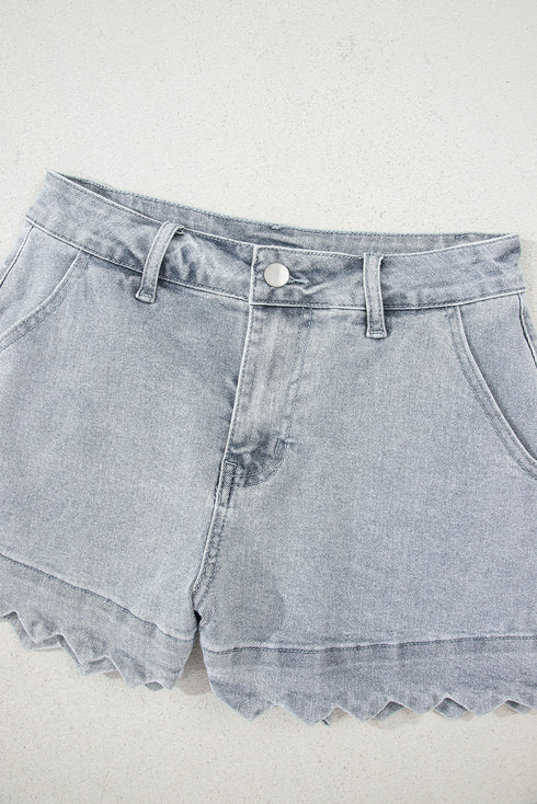 Scalloped Hem High Waist Vintage Wash Denim Shorts