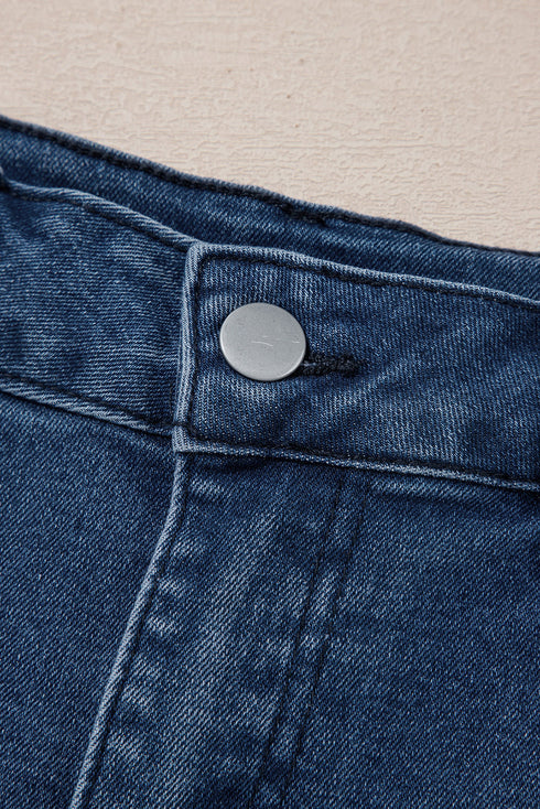 Scalloped Hem High Waist Vintage Wash Denim Shorts