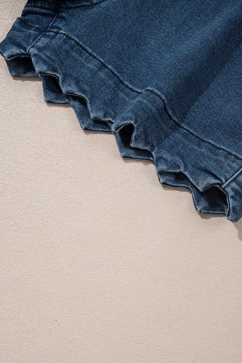 Scalloped Hem High Waist Vintage Wash Denim Shorts