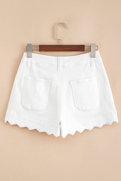 Scalloped Hem High Waist Vintage Wash Denim Shorts