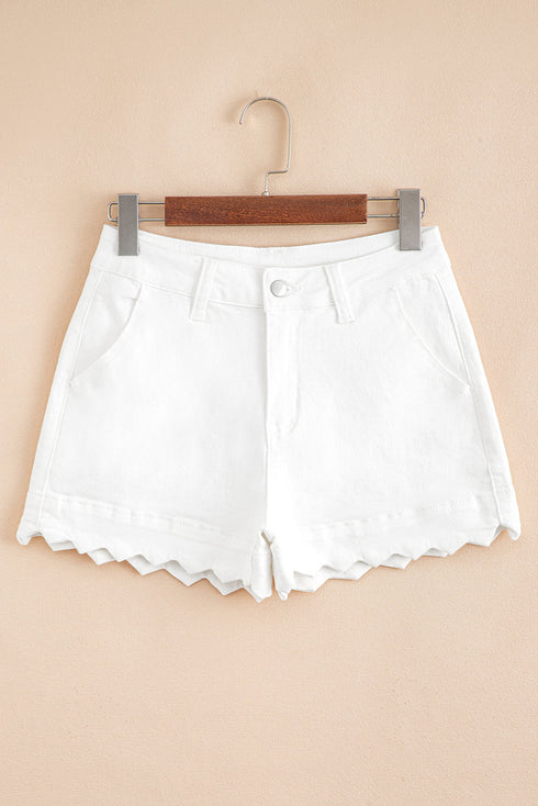 Scalloped Hem High Waist Vintage Wash Denim Shorts