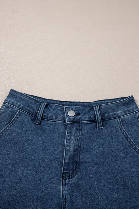 Scalloped Hem High Waist Vintage Wash Denim Shorts