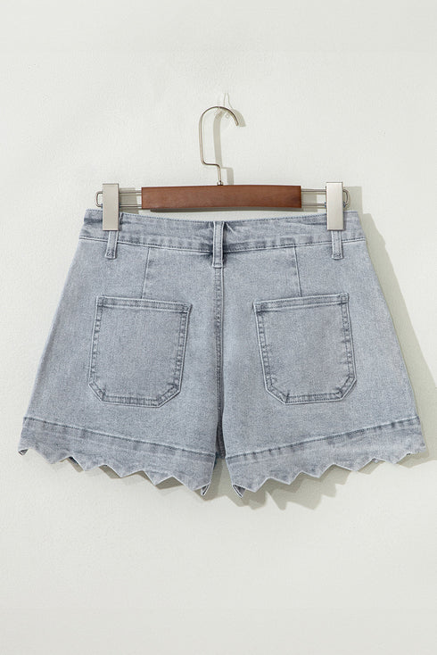 Scalloped Hem High Waist Vintage Wash Denim Shorts