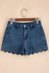 Scalloped Hem High Waist Vintage Wash Denim Shorts