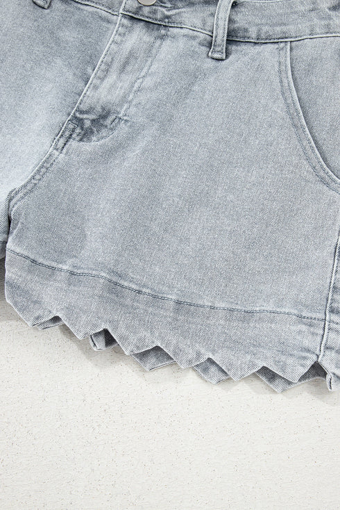Scalloped Hem High Waist Vintage Wash Denim Shorts