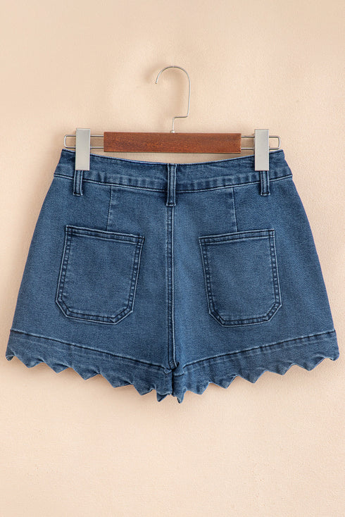 Scalloped Hem High Waist Vintage Wash Denim Shorts
