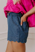 Scalloped Hem High Waist Vintage Wash Denim Shorts