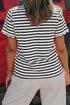 Scalloped Hem Striped Print Short Sleeve Cotton Blend T Shirt